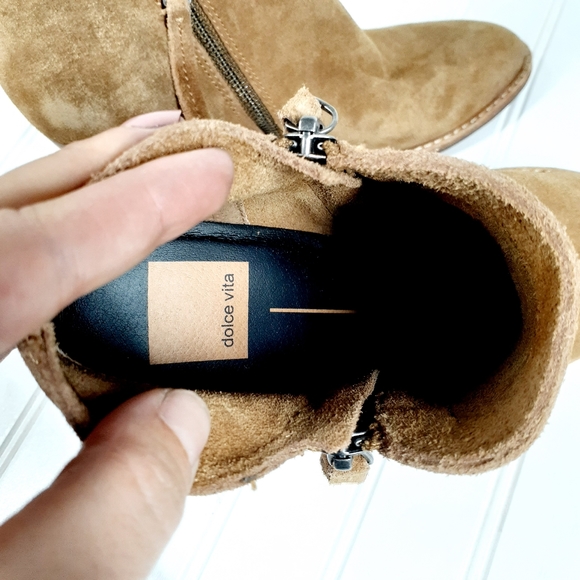 DOLCE VITA Janele Twin-zip Classic Suede Leather Bootie In Camel C501 - Picture 11 of 13